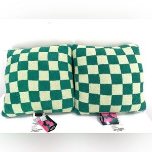 NWT NEW Set 2 Wicked Musical Movie Paul Tazewell Green Checkered Throw Pillows